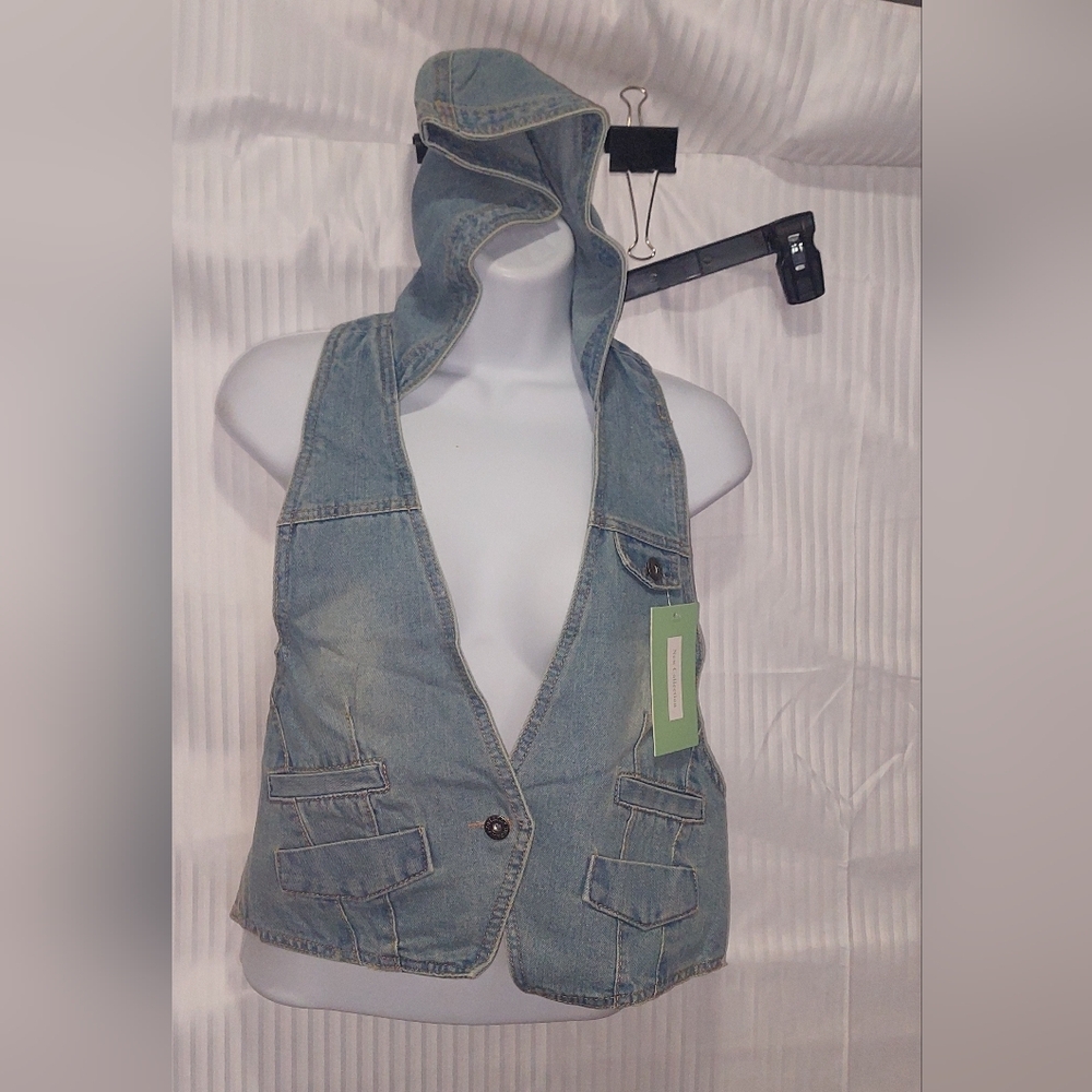 Unique Kedera Large Denim Vest with Hood NWT